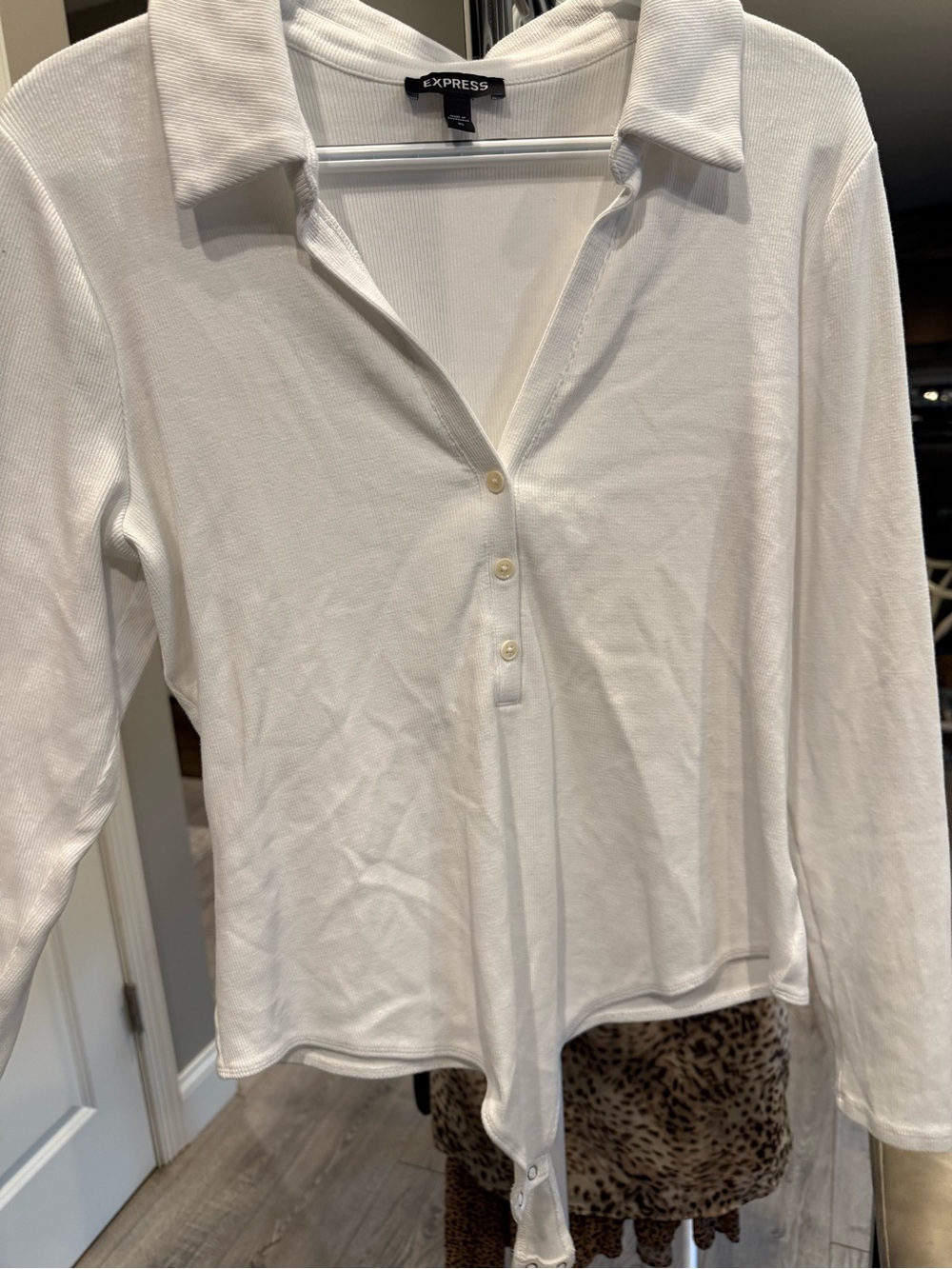 Express White Long-Sleeve Button-Down Polo Shirt